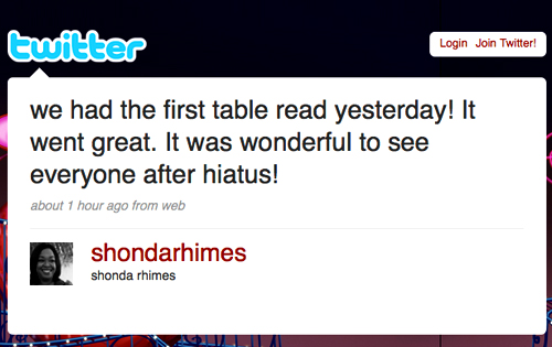 Shonda Rhimes' Twitter Page Shonda Rhimes' Twitter Page